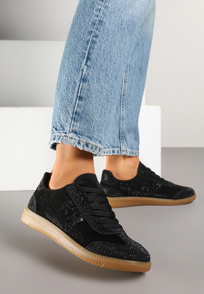 Czarne Sneakersy Tenisówki Ozdobione Cyrkoniami Amoiona