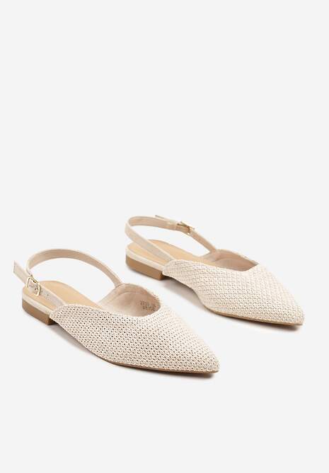 Jasnobeżowe Sandały na Płaskiej Podeszwie Typu Slingback z Ażurową Cholewką Florabia