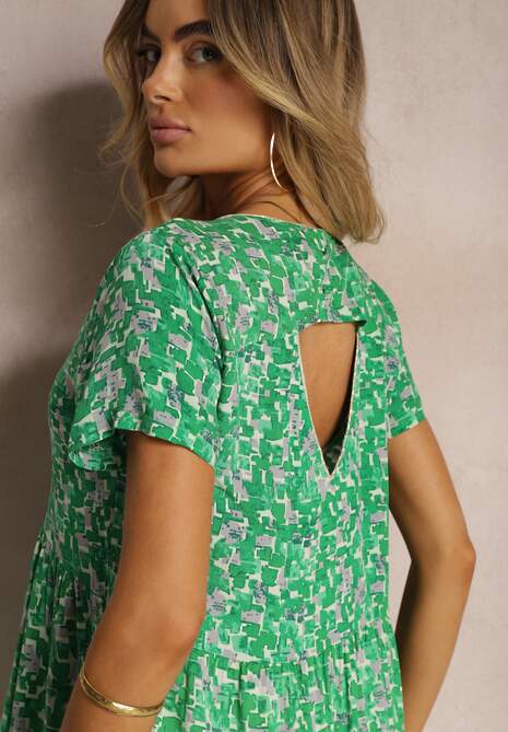 Zielona Sukienka na Lato z Wiskozy w Geometryczny Print Yenivia