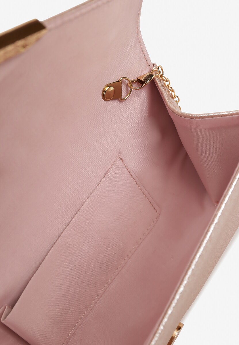 Szampańska Torebka Kopertówka z Ozdobną Aplikacją i Dodatkowym Łańcuszkiem Idanella