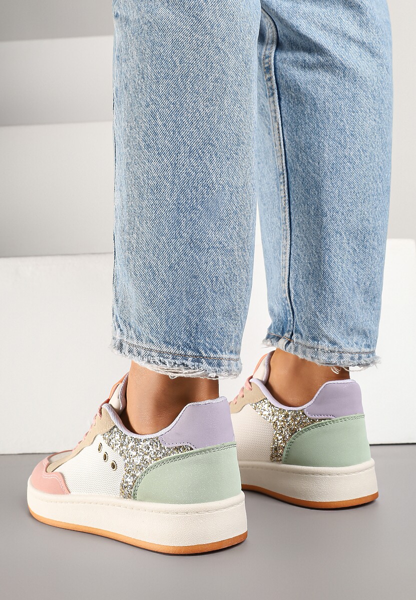 Różowo-Beżowe Streetwearowe Sneakersy Zdobione Przeszyciami Neonisea