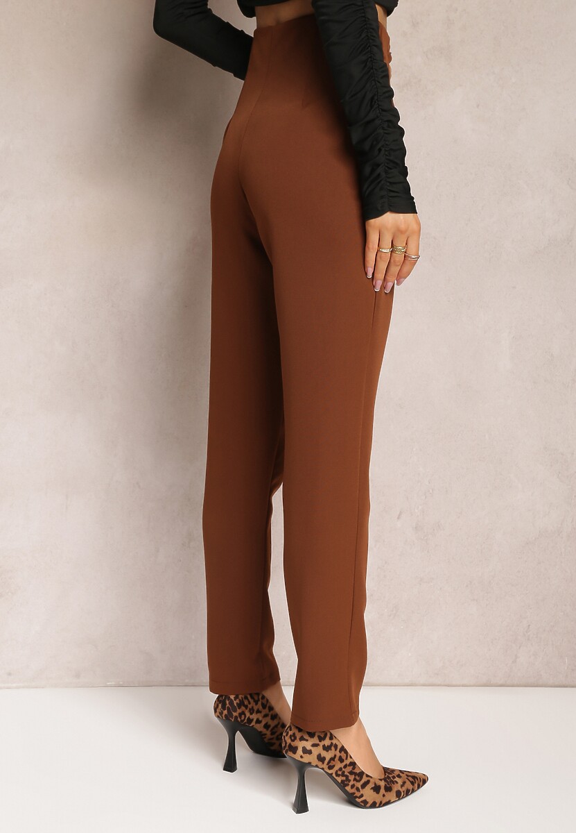 Ciemnobrązowe Spodnie Cygaretki High Waist Molfi