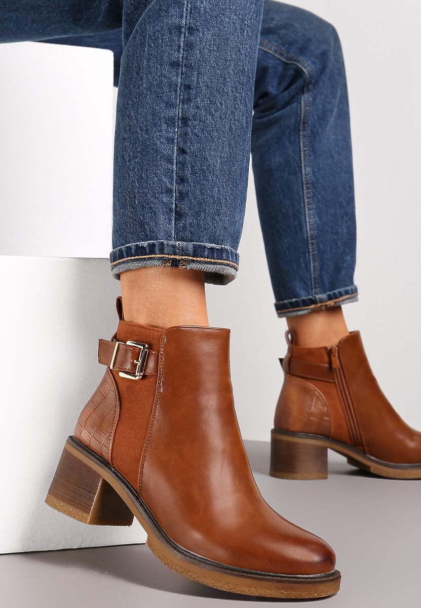 Brązowe Botki na Słupku Bersa