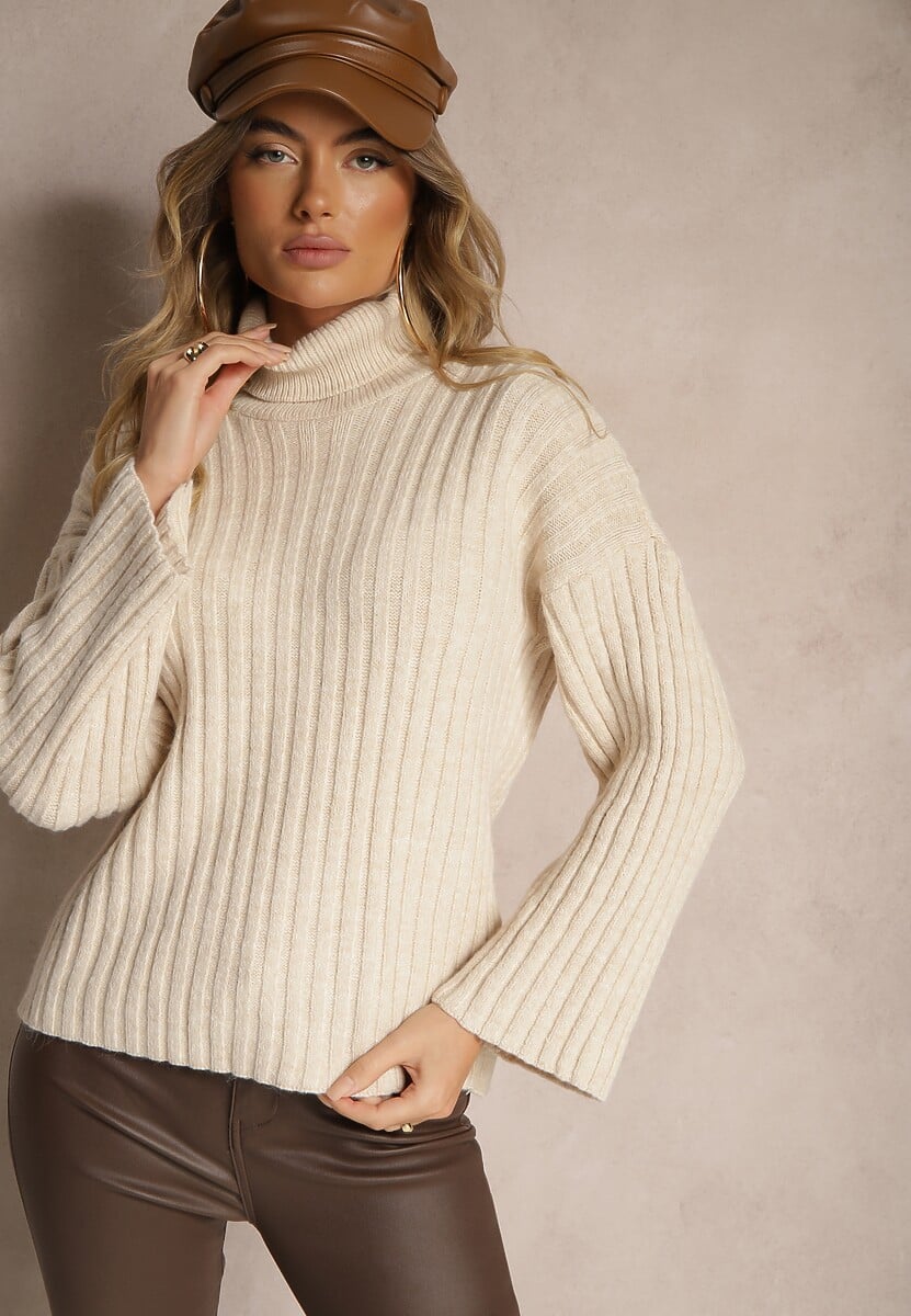 Szary Klasyczny Golf z Prążkowanym Tłoczeniem Etteira