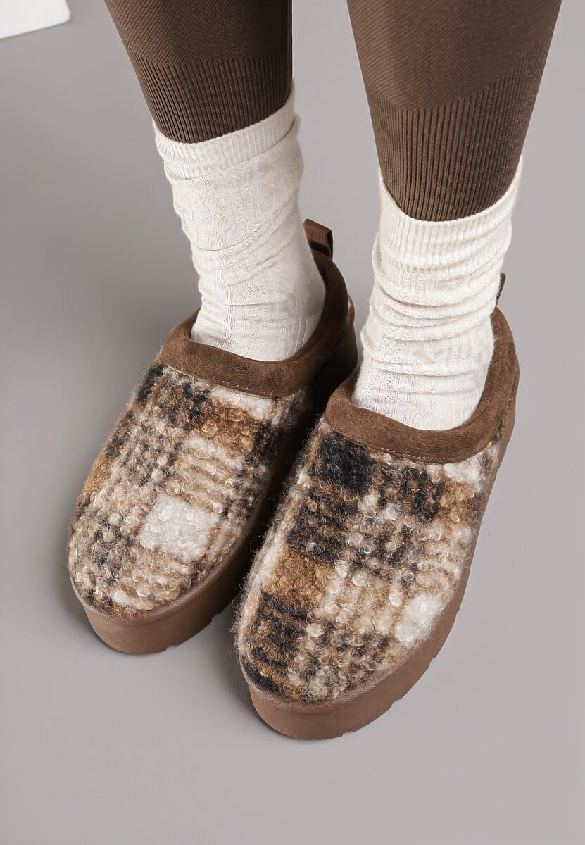 Brązowe Śniegowce na Platformie Ozdobione Kratą Ammea