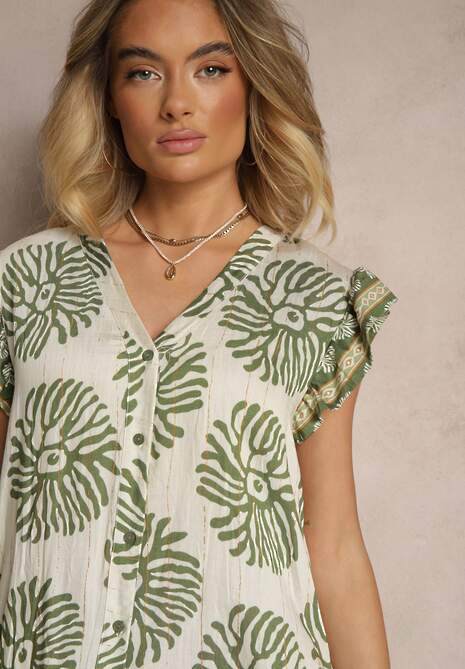 Zielona Sukienka Koszulowa z Wiskozą w Geometryczny Wzór Boredis