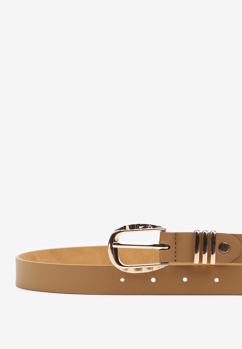 Beżowy Casualowy Pasek Ozdobiony Metaliczną Wstawką Tinika