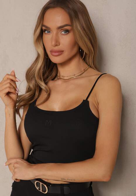 Czarny Prążkowany Top z Usztywnianymi Miseczkami Fadelirae