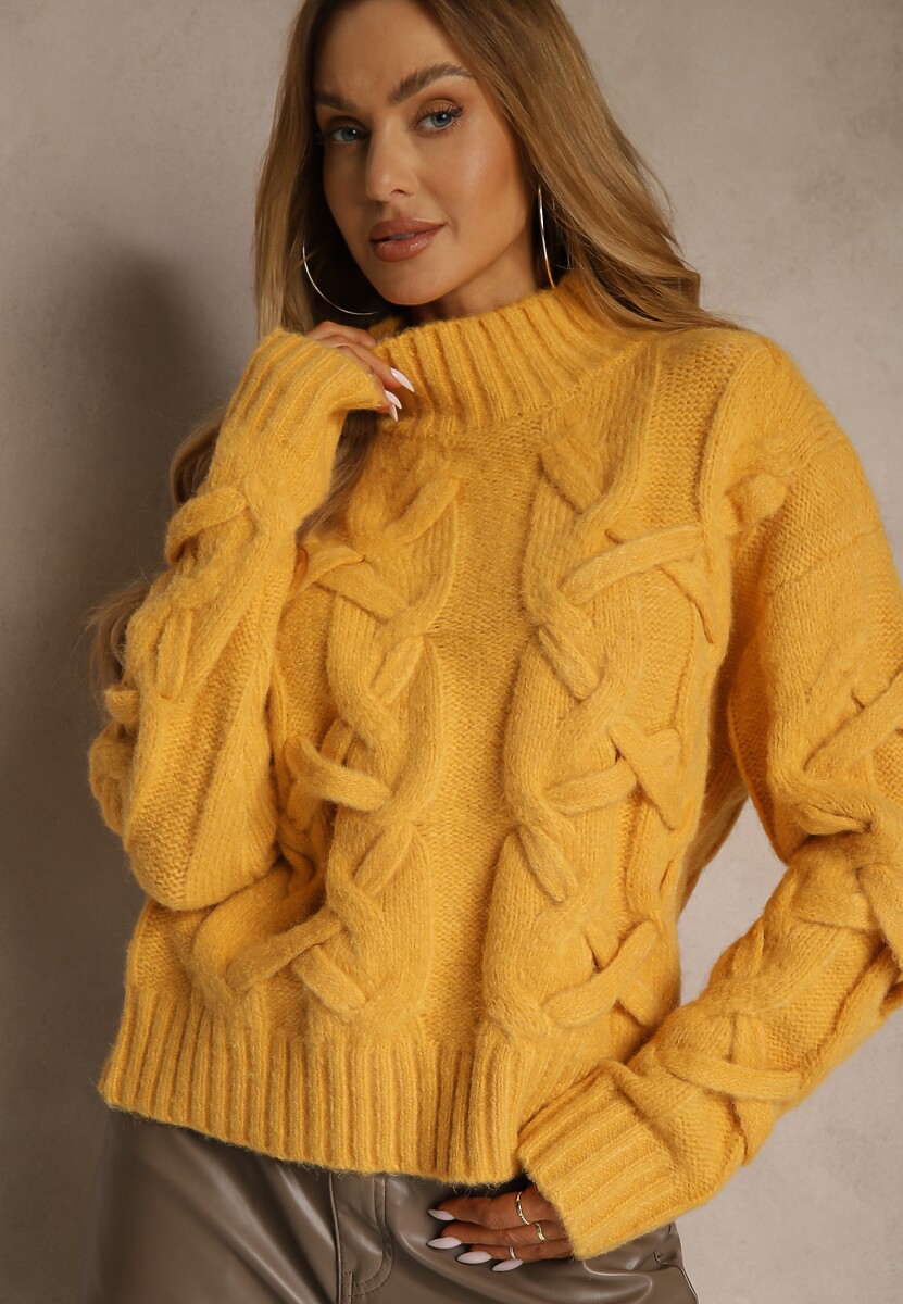 Brązowy Golf z Dodatkiem Wełny ze Strukturalnym Splotem Fedansa