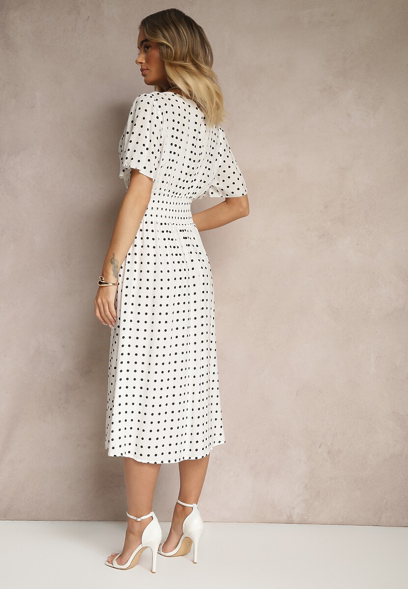 Biała Bawełniana Sukienka o Rozkloszowanym Fasonie w Kropki Tolimirae