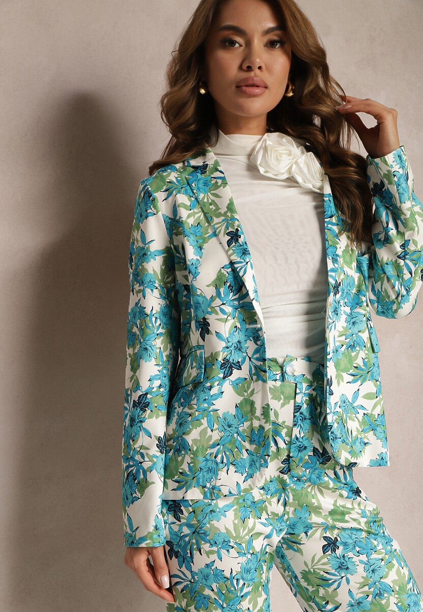 Różowo-Biała Jednorzędowa Marynarka w Kwiaty Wastaria