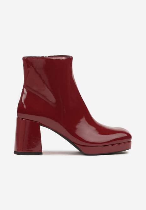 Bordowe Lakierowane Botki Vices na Słupku i Platformie Falesia
