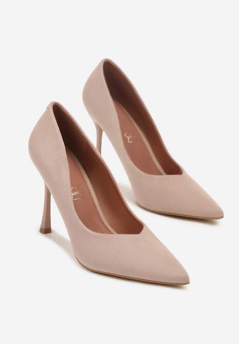 Ciemnobeżowe Klasyczne Szpilki Vices z Wkładką ze Skóry Naturalnej Alondie