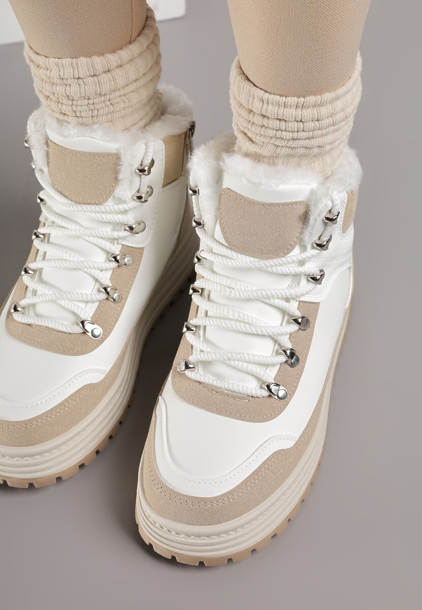 Białe Sneakersy w Stylu Traperów na Platformie Ewedora