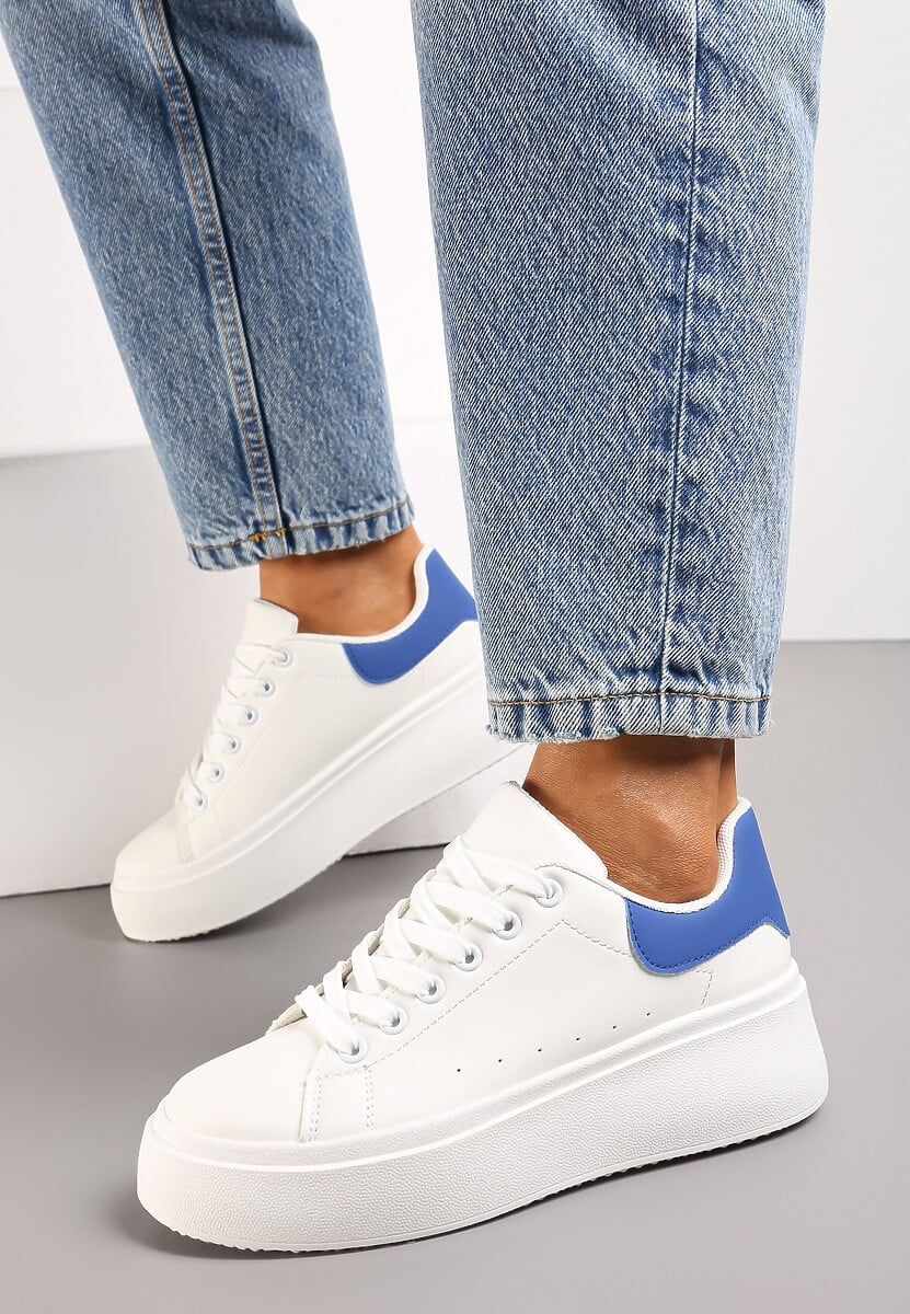 Biało-Niebieskie Sneakersy na Grubej Podeszwie Yarna