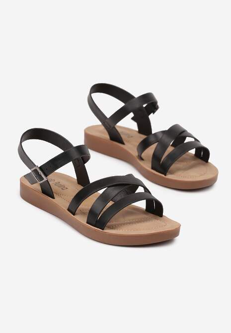 Czarne Sandały Ozdobione Paskami Natisela