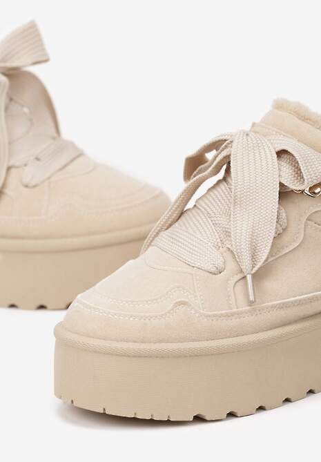 Beżowe Sneakersy Vices Stylizowane na Śniegowce na Platformie Obszyte Futerkiem Naleris