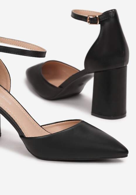 Czarne Czółenka na Słupku z Noskiem w Szpic