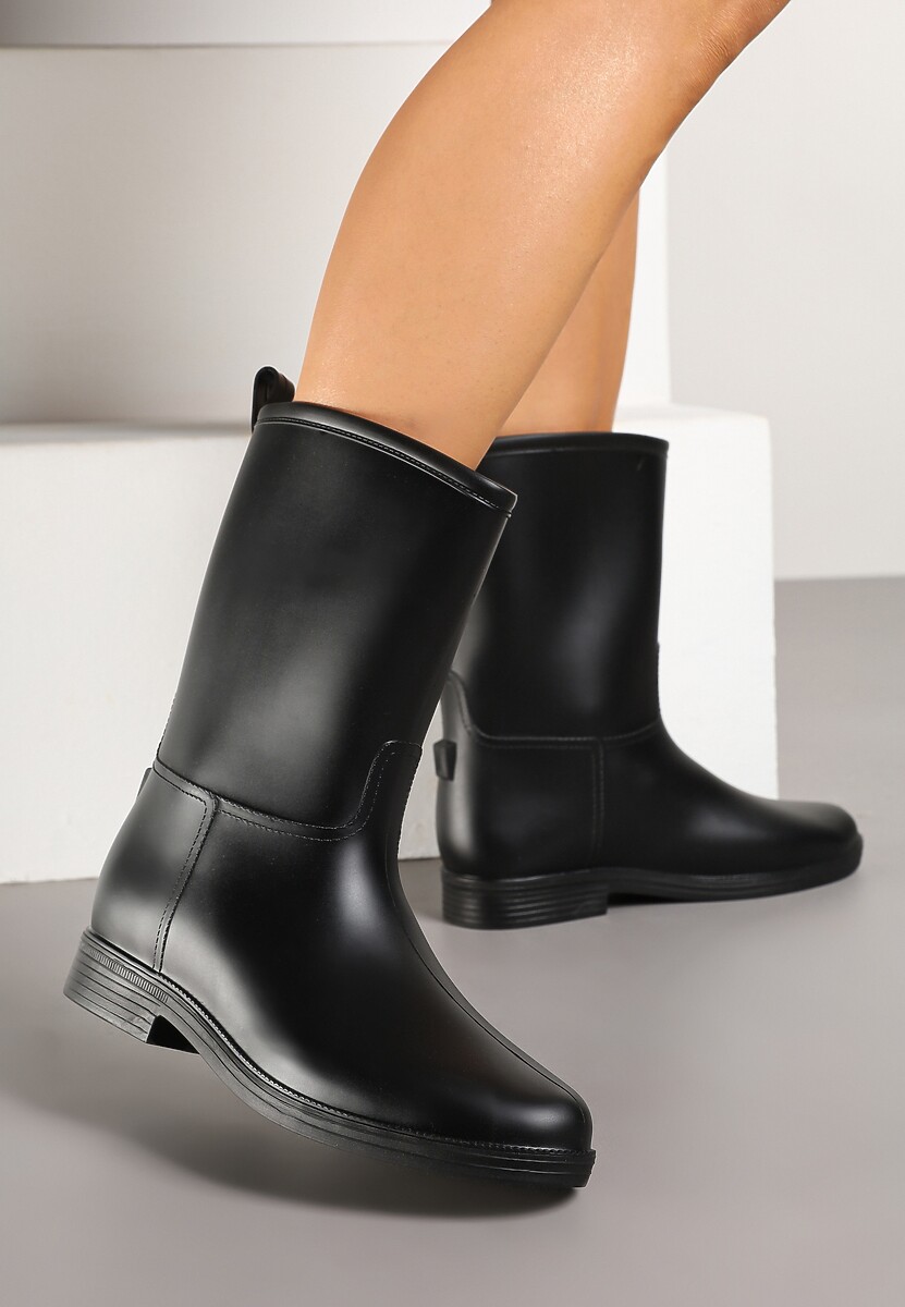 Czarne Eleganckie Kalosze z Ozdobnym Przeszyciem Lenrisa