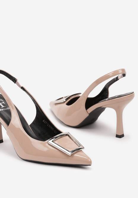 Beżowe Szpilki z Odkrytą Piętą i Ozdobną Aplikacją Apila