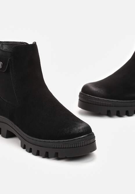 Czarne Botki Sztyblety z Ekozamszu na Grubej Podeszwie z Protektorem Alske