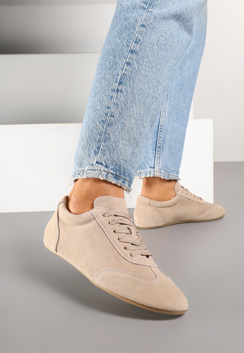 Beżowe Sneakersy Basic ze Skóry Naturalnej Fonariela