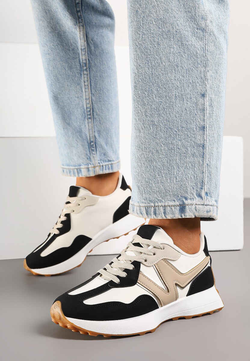 Czarno-Beżowe Sneakersy z Geometrycznym Wzorem Jenaviella