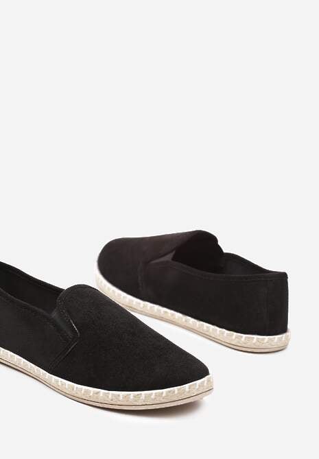 Czarne Wsuwane Tenisówki Espadryle z Plecioną Podeszwą Elladia