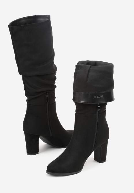 Czarne Kozaki na Słupku w Stylu Slouchy do Kolan Zeriza