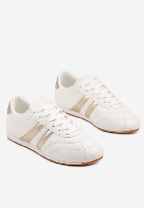 Biało-Złote Sneakersy Typu Tenisówki z Paseczkami Liantina