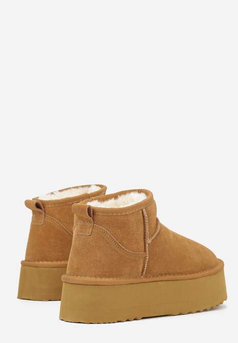 Jasnobrązowe Wsuwane Śniegowce z Zamszu Naturalnego na Grubej Podeszwie Mevilira