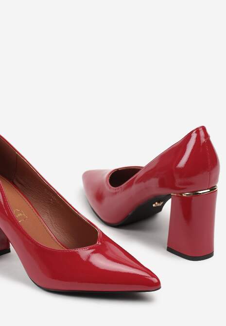 Czerwone Czółenka Lakierowane Vices na Słupku z Wkładką ze Skóry Naturalnej Modvire