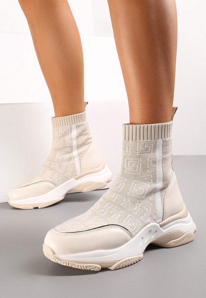 Czarne Skarpetkowe Sneakersy na Płaskiej Grubej Podeszwie Parnelia