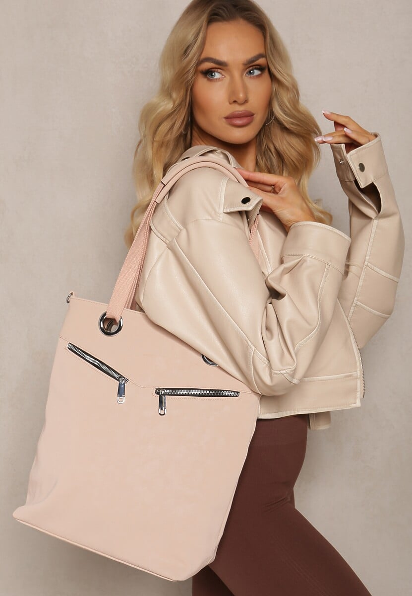 Różowa Torebka z Ozdobnymi Suwakami Rączkami i Paskiem Regulowanym Laiulia