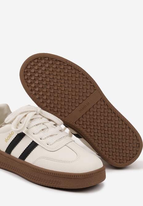 Beżowo-Czarne Sneakersy Sportowe z Ozdobnymi Paskami i Przeszyciami Wenilan