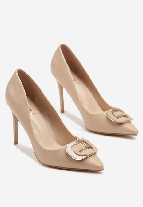 Beżowe Wsuwane Szpilki z Aplikacją na Nosku Efalindia