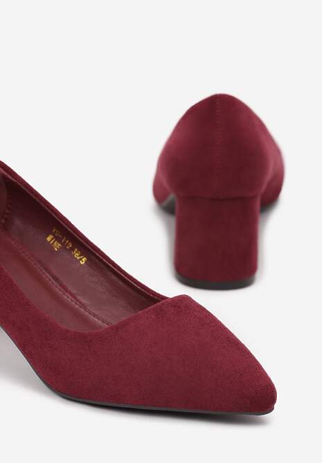 Bordowe Casualowe Czółenka na Słupku Bastien