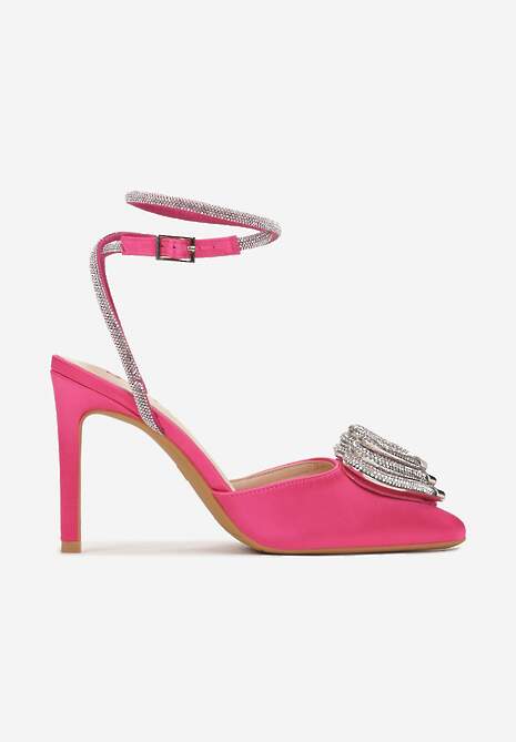 Fuksjowe Sandały na Szpilce z Motywem Serca z Cyrkoniami Bisrata