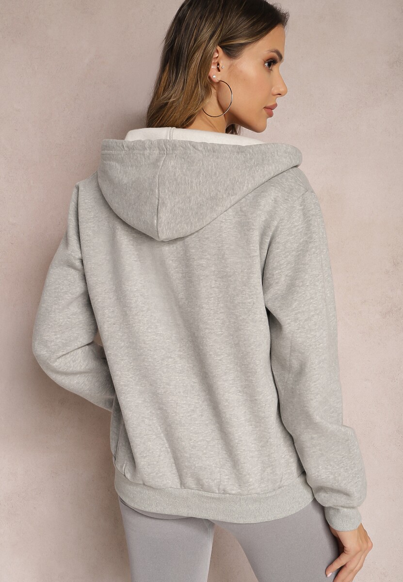 Szara Dzianinowa Bluza na Suwak z Kapturem Heliozze