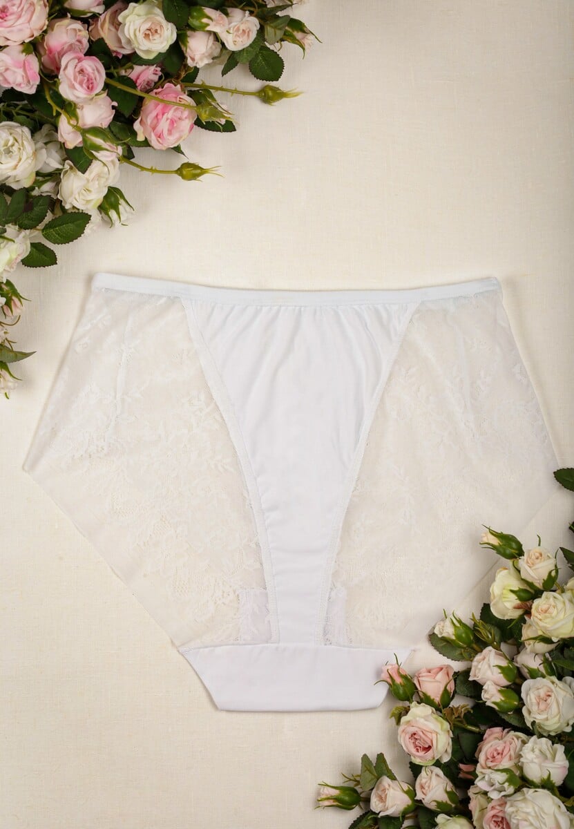 Białe Majtki High Waist z Delikatną Koronką Fasade