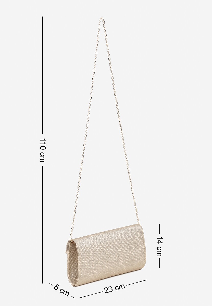 Złota Torebka Kopertówka z Łańcuszkiem Zdobiona Brokatem i Aplikacją Pasanna