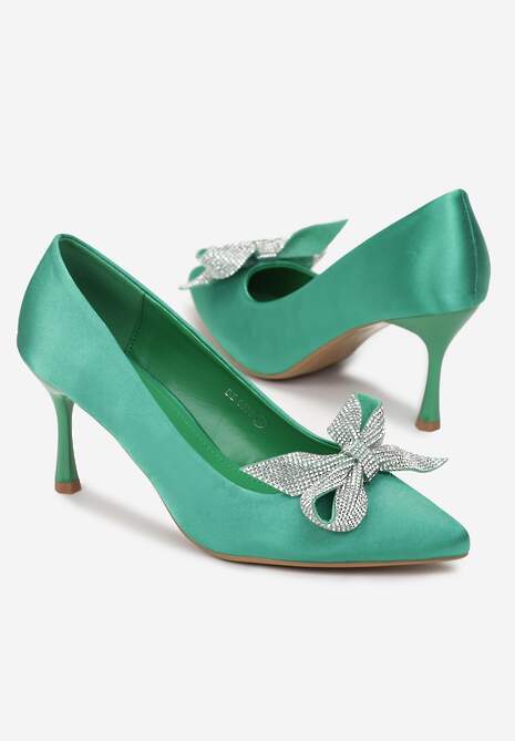 Zielone Szpilki z Kokardką w Cyrkonie Ligali