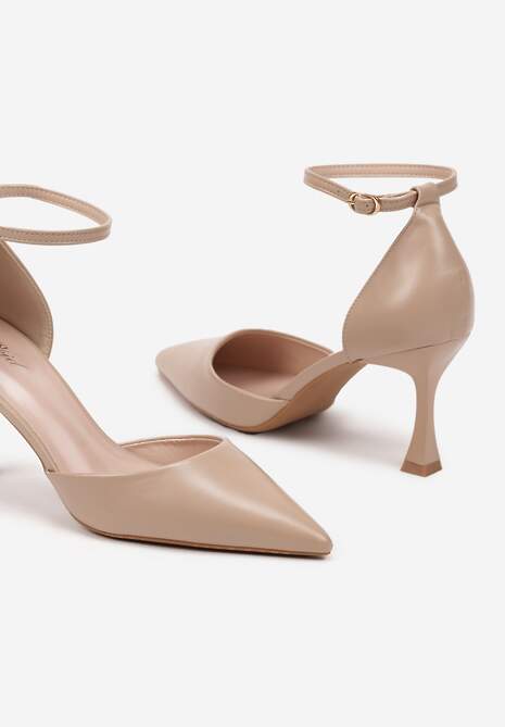 Beżowe Czółenka na Szpilce z Paskiem Wokół Kostki Eleantia