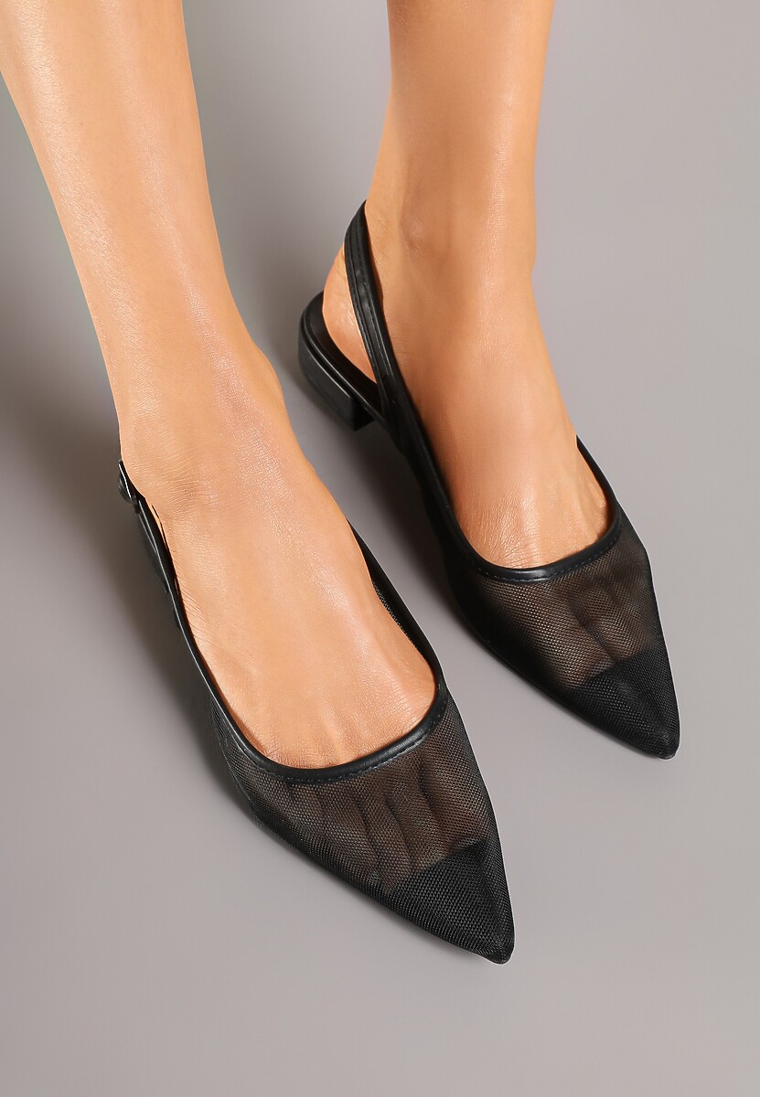 Czarne Sandały Typu Slingback z Siateczkową Cholewką Medeora