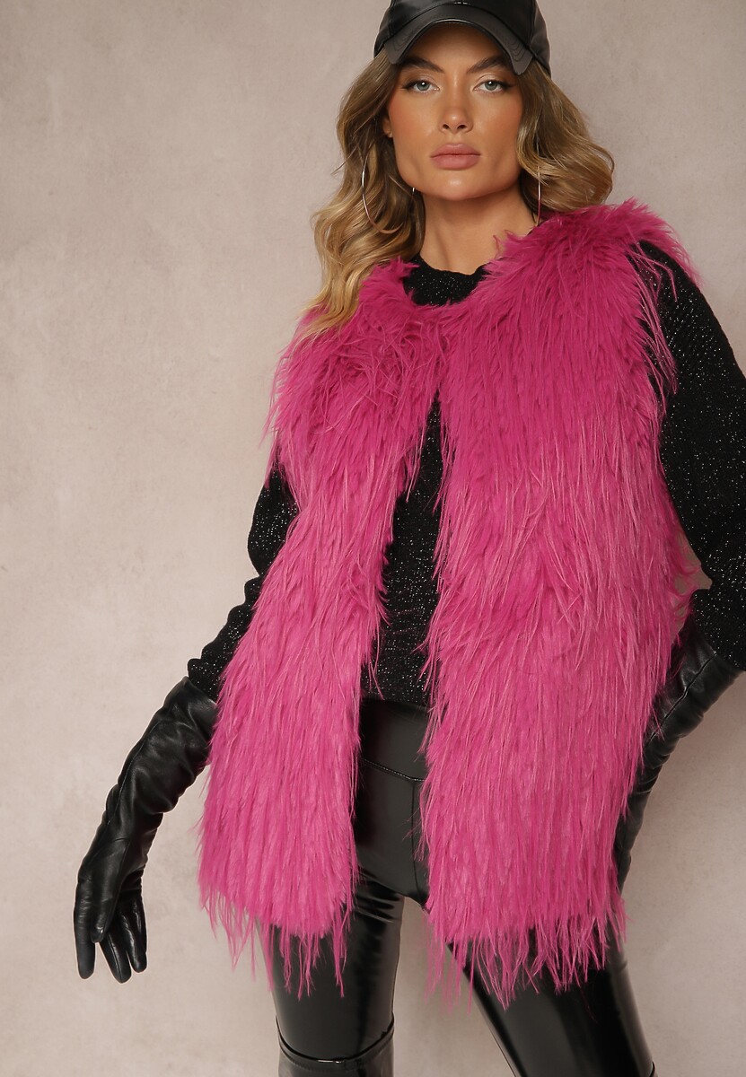 Ciemnoszara Futerkowa Kamizelka o Prostym Kroju z Kieszeniami Venialith