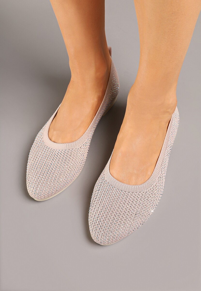 Ciemnoróżowe Elastyczne Balerinki z Cholewką Zdobioną Metalicznymi Przeszyciami Elitella