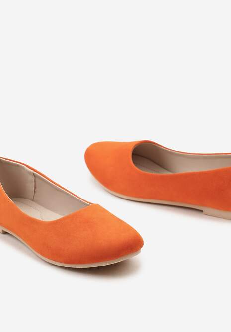 Pomarańczowe Klasyczne Balerinki z Ekozamszu z Okrągłym Noskiem Harneli