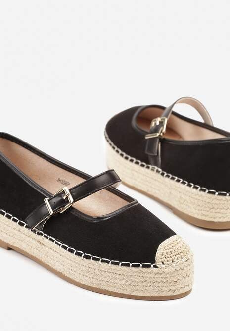 Czarne Espadryle z Plecionką i Paskiem Fevolise