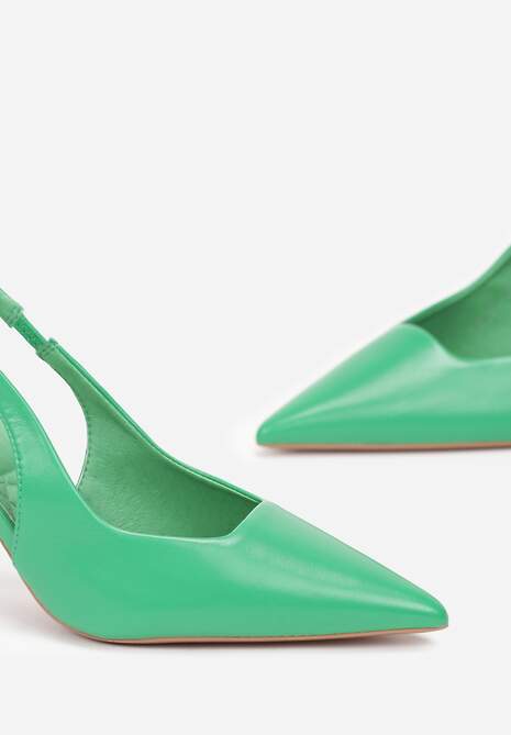Zielone Eleganckie Czółenka na Niskiej Szpilce Kaysle