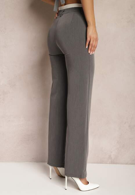 Szare Spodnie Garniturowe High Waist z Przeszyciami Variola